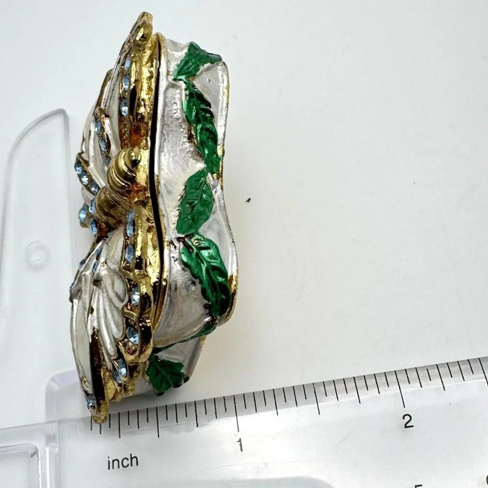 Butterfly Silver Blue Trinket Box Rhinestones Enamel Collectible Hinged Jewelry
